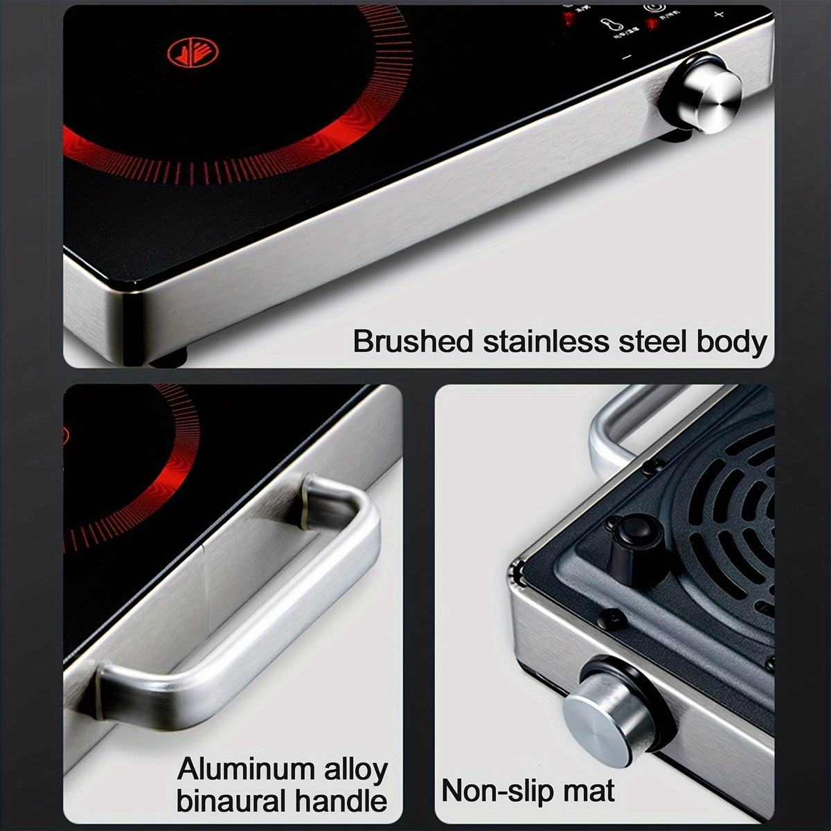 Induction Cooktop 2200W, Portable Electric Cooker with Touch and Knob Control, 3-Hour Timer and 4-Digit Display, Ceramic Single Burner Stove for Home Kitchen and Dorm, 110V US Plug