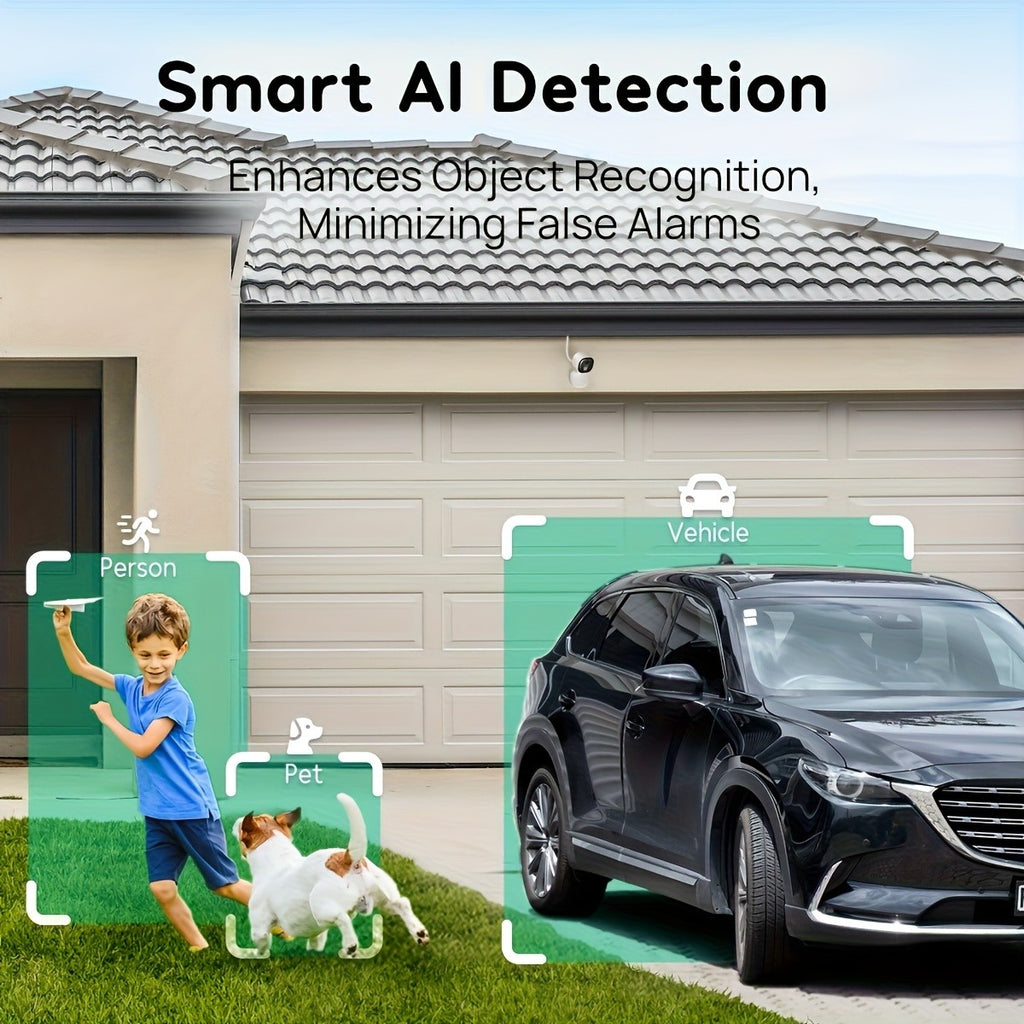 Winees Wired WiFi Security Camera with Listed 2K Video, 2.4GHz Connection, Human and Pet AI Detection, Color Night Vision and Two-Way Audio, White Options