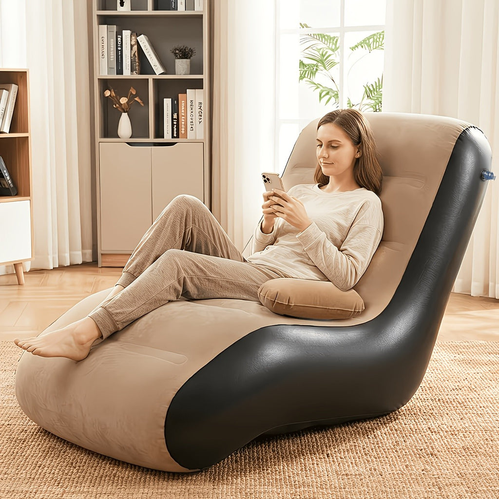 Inflatable Couch for Adults in Coffee Brown with Armrest and Listed Flocked Surface, Portable Air Sofa for Movie Night Seating and Camping Lounge Setups
