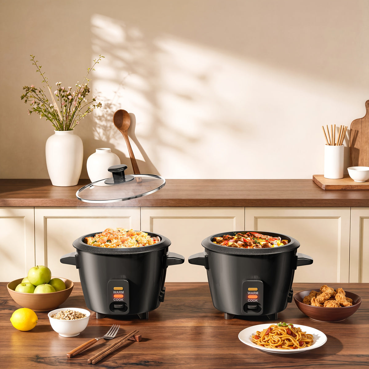 Mini Rice Cooker by Dezin, Black 1.5 Qt Electric Rice Pot with 3-Cup Uncooked and 6-Cup Cooked Capacity, One-Touch Operation and Automatic Keep Warm