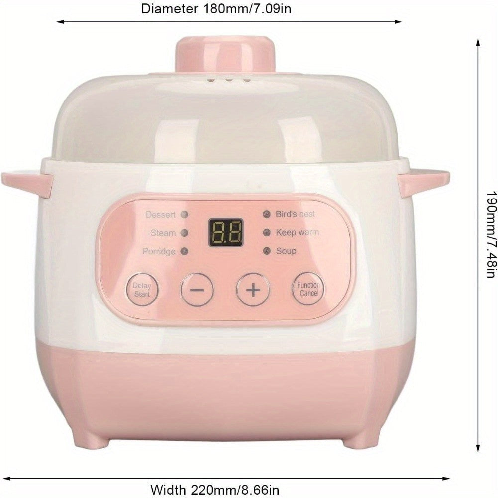 Ceramic Inner Pot Electric Stew Cooker, 1L Compact 200W Appliance with ABS Plastic Housing and Listed 24-Hour Reservation for Porridge, Rice and Soup