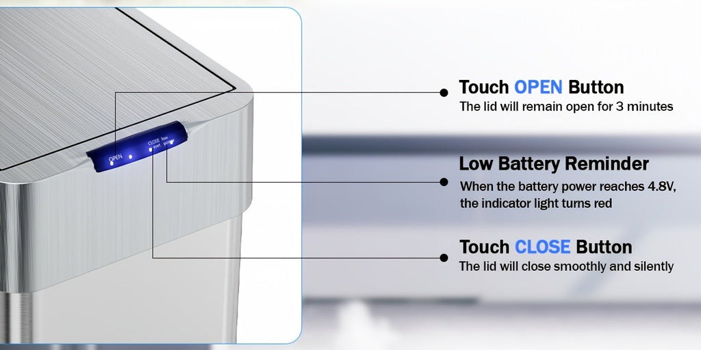 Large Capacity Motion Sensor Trash Can with Automatic Lid, 13.21 to 21.13 Gallon Model Options with Single or Wing Opening for Kitchen and Household Waste