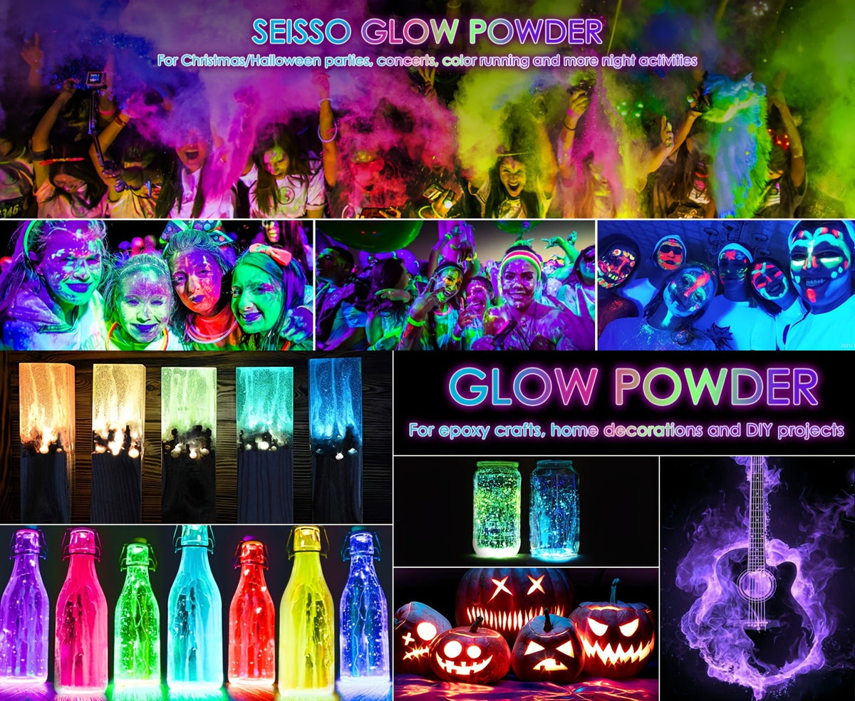 Glow in the Dark Pigment Powder by DEWEL, Strontium Aluminate Craft Colorant in 12 or 18 Color Options for Compatible Epoxy Resin Art and Decorative Projects