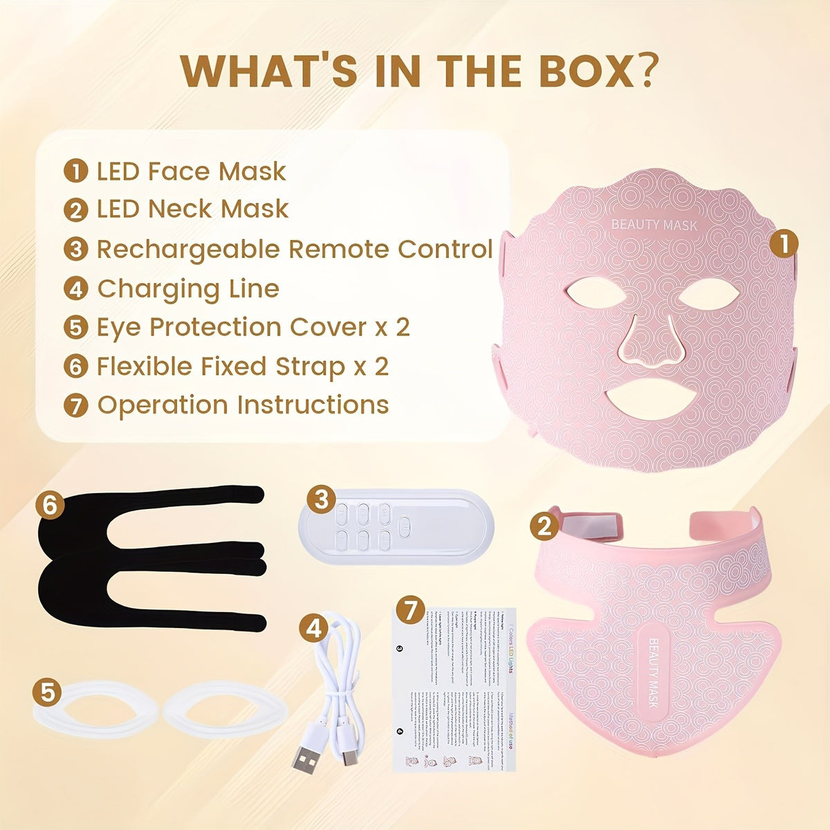 Soft Silicone LED Red Light Mask with Remote Color, Brightness and Time Controls, Listed 650nm and 850nm Wavelengths for Face, Neck and Chest Beauty Routines