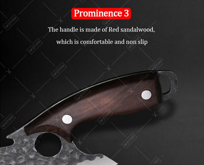 Three Piece Chef Knife Set with Listed 5Cr15MoV Stainless Steel Blades and Hammered Texture for Meat, Fish, Vegetable Preparation and Backyard BBQ Cooking