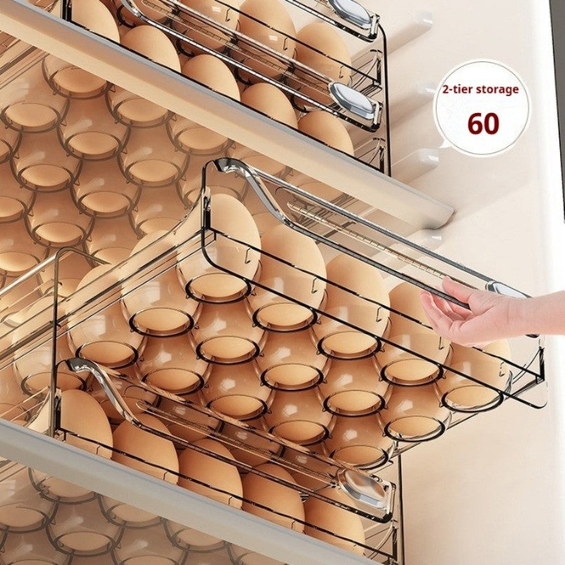 Egg Storage Container for Refrigerator, 40/60 Slot Double-Layer Stackable Egg Holder with Drawers, Dustproof Space-Saving Fridge Organizer Tray for Home Kitchen