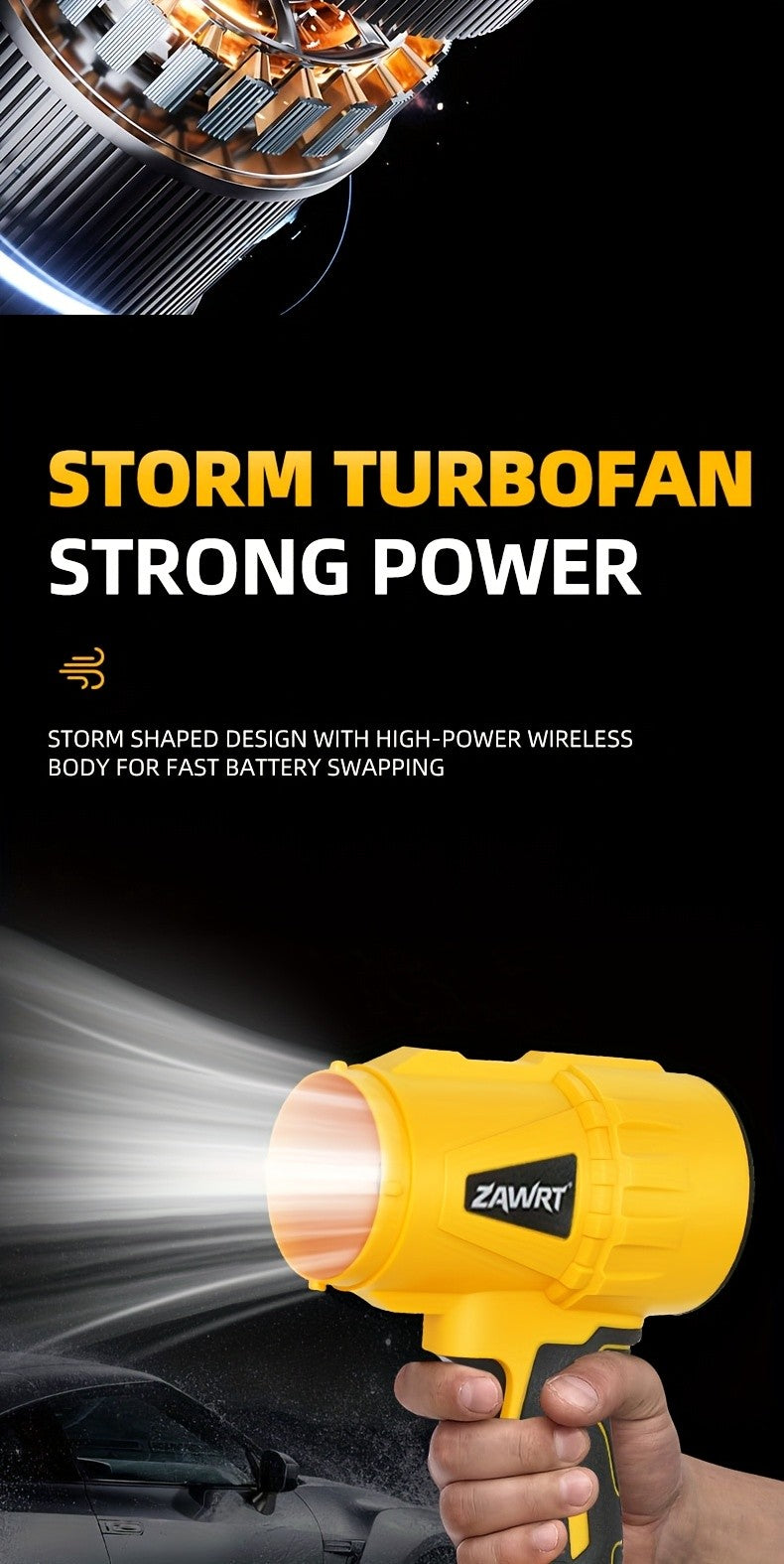 Turbo Jet Leaf Blower with Listed 30000RPM Motor, Cordless Handheld Air Tool in One-Battery Box or Two-Battery Toolbox Options for Outdoor Leaf and Dust Cleanup