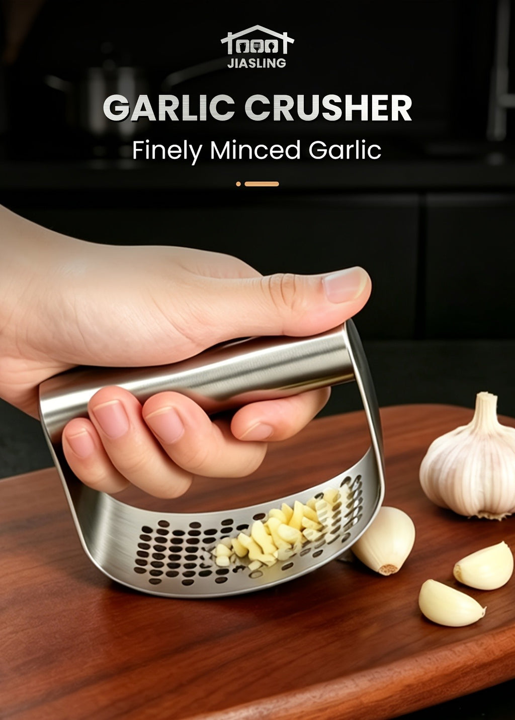 304 Stainless Steel Garlic Press, Washable Garlic Crusher and Food Preparation Tool with 1, 2 or 3-Piece Option Labels for Home and Restaurant Kitchens