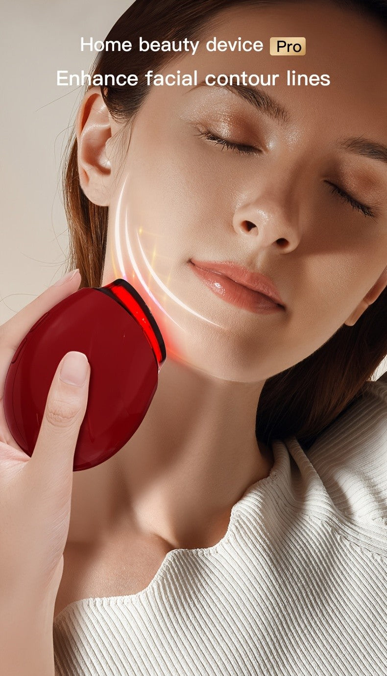 Burgundy Handheld Facial Care Device with Three Listed Skincare Modes, USB Rechargeable Power, Ergonomic Design and Color Light Features for Home Beauty Routines