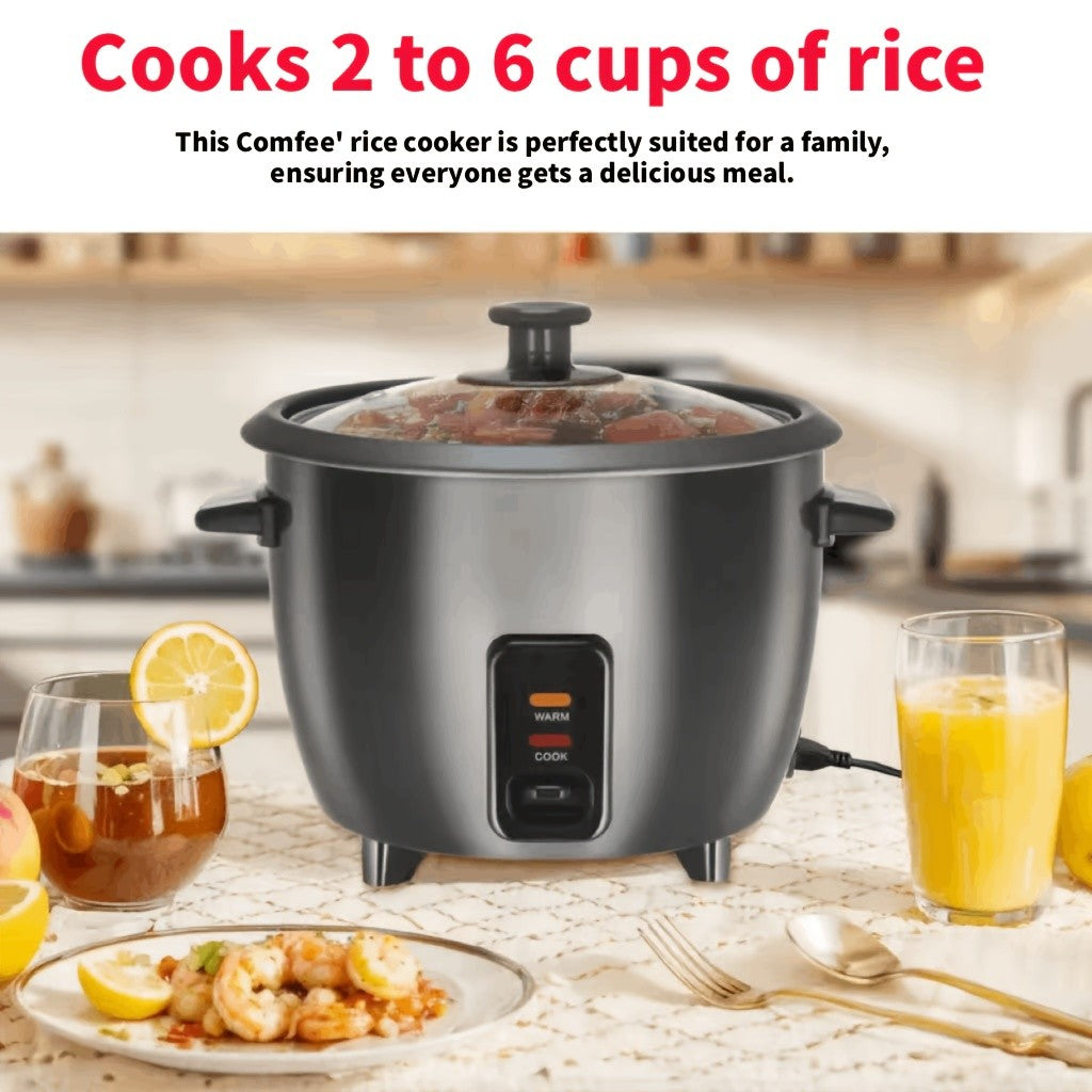 Mini Rice Cooker by Dezin, Black 1.5 Qt Electric Rice Pot with 3-Cup Uncooked and 6-Cup Cooked Capacity, One-Touch Operation and Automatic Keep Warm