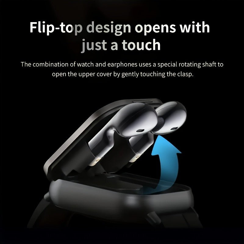 2-in-1 Smartwatch and Wireless Earbuds for Men with Music Control, Sports Modes and Activity Insights, Black or Silvery Watch and Steel Strap Options