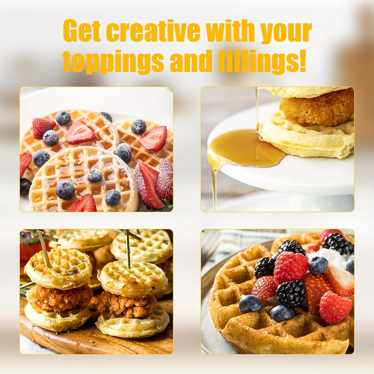 Eight-Bite Mini Waffle Maker with Nonstick Cooking Plates, ABS07-C Compact Desktop Waffle Iron for Listed 2-Inch Breakfast Bites, Snacks and Desserts