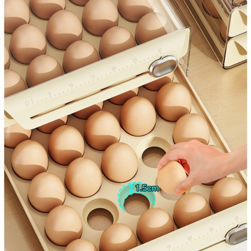 Egg Storage Container for Refrigerator, 40/60 Slot Double-Layer Stackable Egg Holder with Drawers, Dustproof Space-Saving Fridge Organizer Tray for Home Kitchen