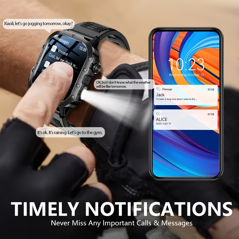 LAXASFIT Smart Watch for Men and Women, 2.01-Inch Display with Wireless Calling, Flashlight, Music Control, Silicone Band & USB Charging