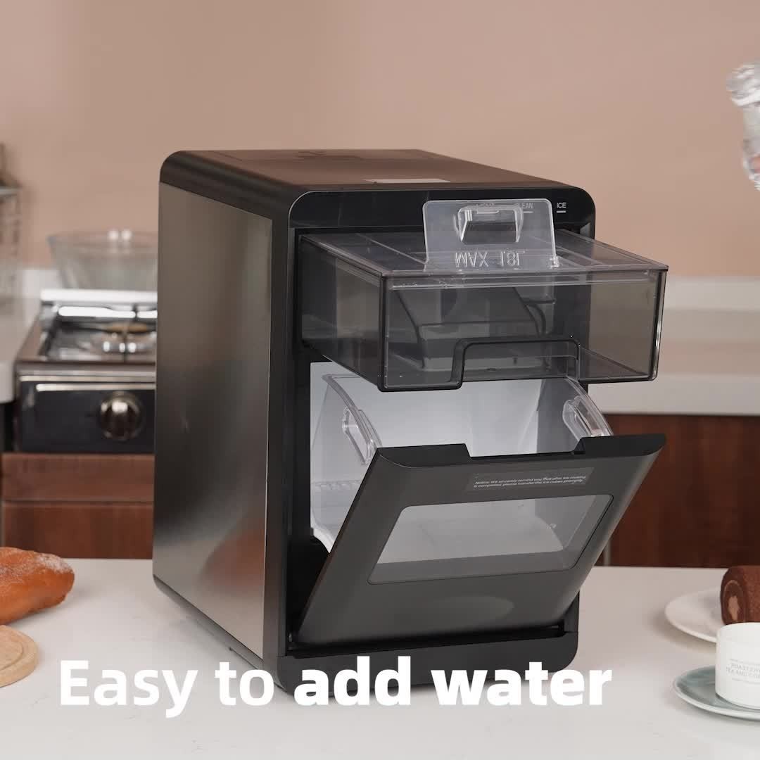 Lighted Countertop Nugget Ice Maker with Automatic Cleaning, Listed Black 37lb or Sliver 44lb Option Labels, Ice Scoop and Basket for Home Kitchen Drinks