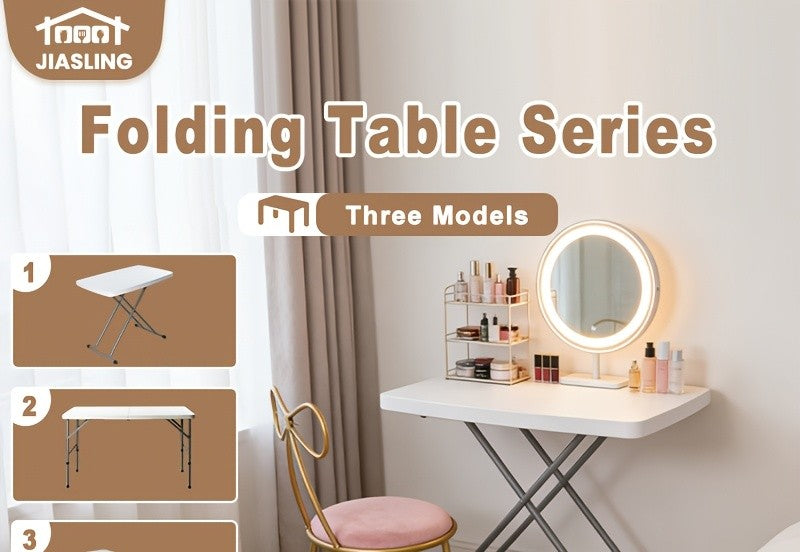 Portable Folding Utility Table with Plastic Top, Carrying Handle and Locking Design, Multiple Model Options for Camping, Picnics and Indoor Outdoor Parties