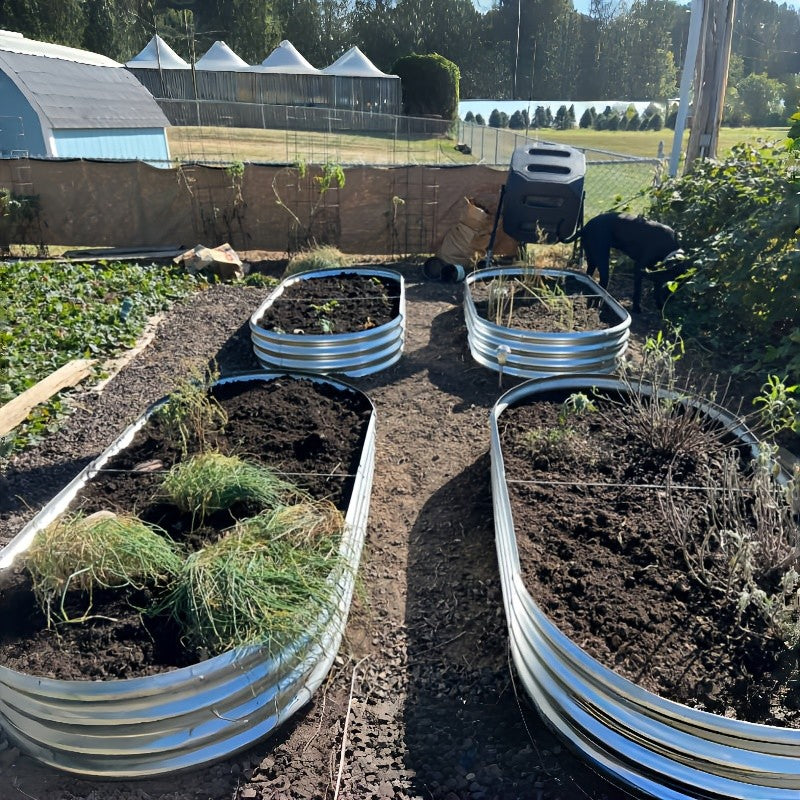 Oval Raised Garden Beds Two-Pack, Galvanized Metal Outdoor Vegetable Planters with 2x2x1, 4x2x1, 6x3x1 or 8x3x1 ft Size Options for Backyard Gardening
