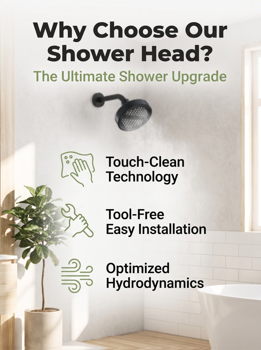 Swivel Ball Joint Shower Head with Listed G1/2 Threads, Silicone Jets and ABS Material, Black, Golden or Silvery Style Options for Bathroom Shower Use