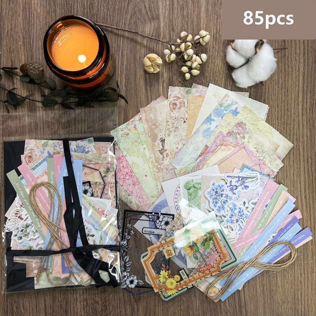 Scrapbook Paper Craft Set with Black Ribbon and Listed Uncoated Textured Sheets for Personalized Journals, Memory Pages, Gift Wrapping and Decorative Explosion Box Projects