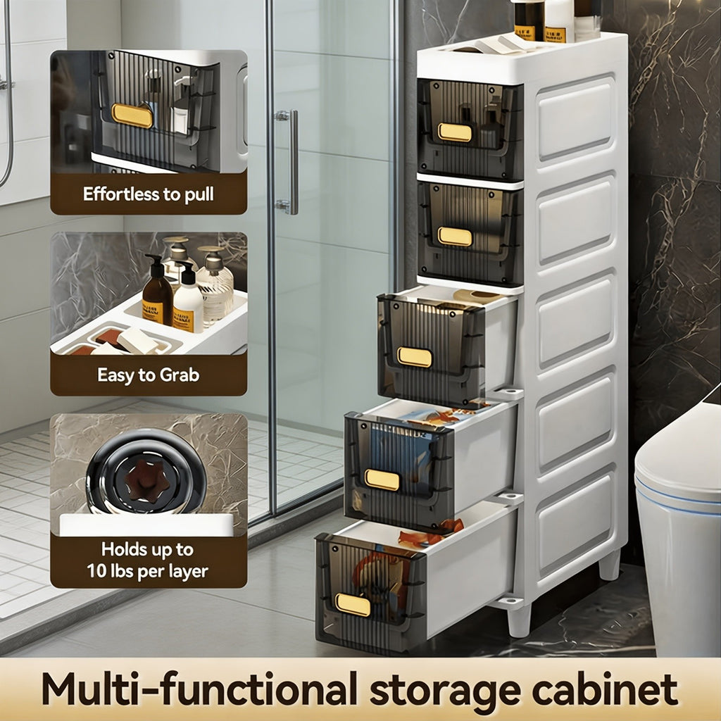 Slim Storage Cabinet with Drawers and Listed PP Material, Three-, Four- or Five-Layer and Six-Drawer Options for Bathroom, Kitchen and Small-Space Organization