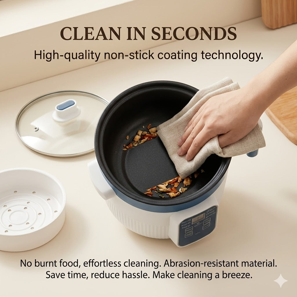 Multifunctional Electric Cooking Pot, Smart Mini Steamer and Frying Pan with 6 Cooking Modes, Double-Layer Non-Stick Interior and Overheat Protection, All-in-One Cooker for 1-2 People