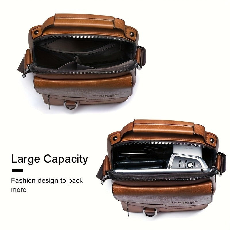 Men's Leather Diagonal Backpack, Retro Sling-Style Commuter Bag with Adjustable Shoulder Strap in Black, Dark Brown or Brown for Everyday Outings and Travel
