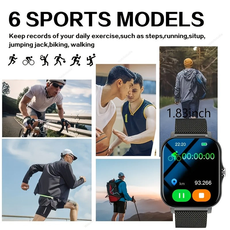 TFT Touchscreen Smartwatch with 1.83-Inch Display, Wireless Call Answering and Dialing, Message Reminders, USB Charging and Four Color Choices