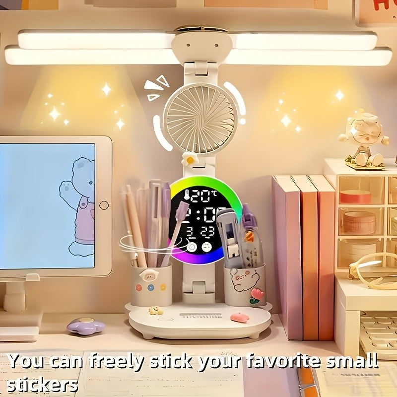 LED Desk Lamp with Built-In Fan, Touch Dimming and Night Light, Listed USB Color-Changing Reading Light with Multi-Angle Adjustment and One- or Two-Piece Options