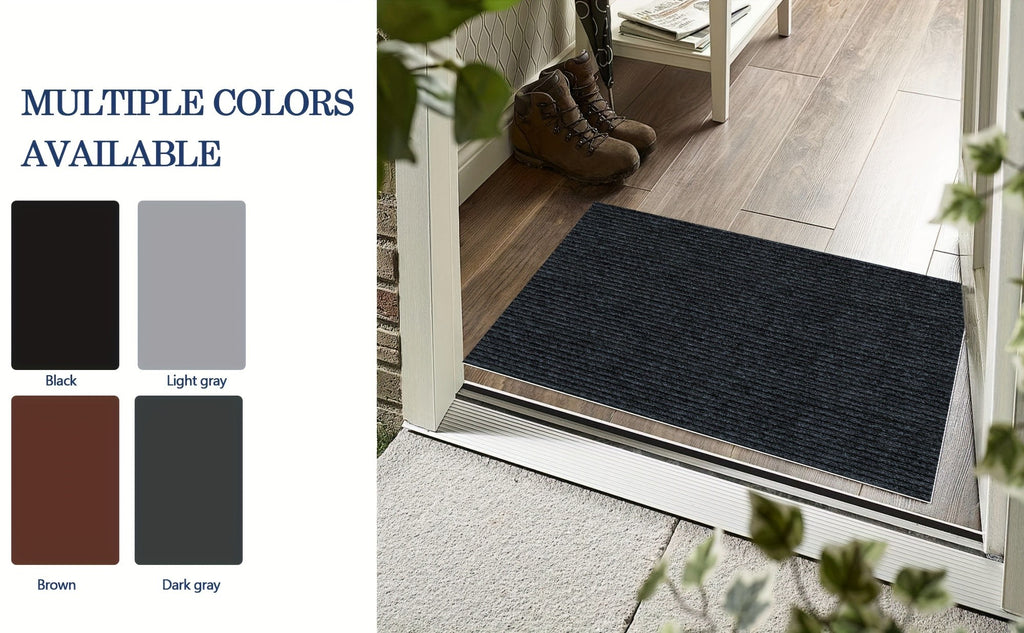 Low Profile Indoor Doormat and Entryway Runner with Grooved Surface and Listed Rubber Backing, Seven Size Options in Grey, Black or Brown for Home Entrances