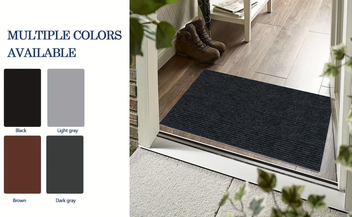 Low Profile Indoor Doormat and Entryway Runner with Grooved Surface and Listed Rubber Backing, Seven Size Options in Grey, Black or Brown for Home Entrances