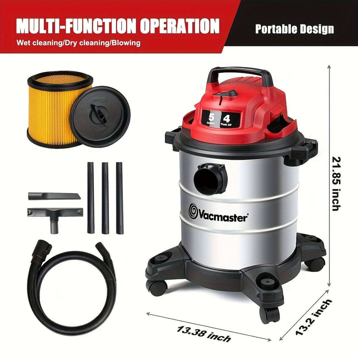 Shop Vac Stainless Steel Wet Dry Vacuum 5 Gallon/8 Gallon, 16KPa/20KPa Powerful Suction with Blower, 90/103 CFM and 10ft Power Cord for Dog Hair, Garage, Car Detailing, Home, Workshop and Job Site Cleanup