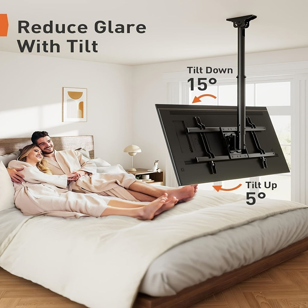 Ceiling TV Mount with 360-Degree Swivel, Adjustable Tilt and Hidden Cable Management, Black Overhead Bracket for Compatible Flat or Curved TVs