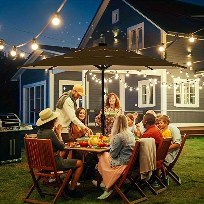 Triple Vented Patio Umbrella in Burgundy, 10ft or 11ft Outdoor Market Shade with Push-Button Tilt, Eight Ribs and 180GSM Yarn-Dyed Canopy for Garden Seating