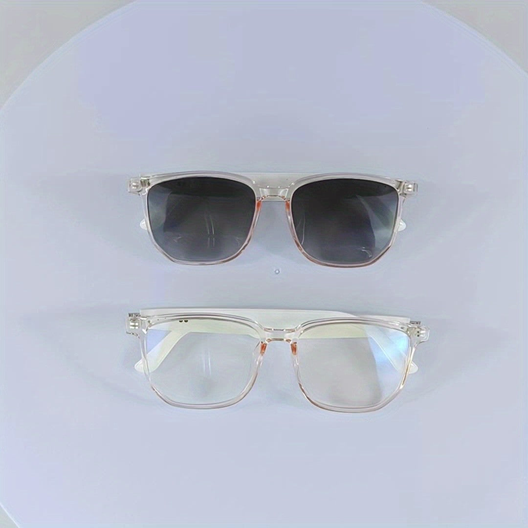 Photochromic Audio Glasses with Touch Control, Built-In Microphone and Rechargeable Wireless Sound, Yellow Frame and Black Temples for Work and Daily Wear