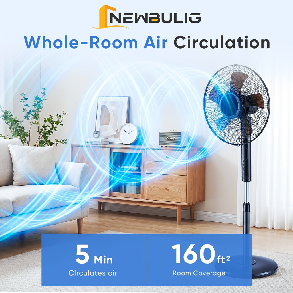 Adjustable Height Pedestal Fan in Black with Remote Control, 45–53 Inch Standing Design, 80° Oscillation, Three Speeds, Three Modes and 12-Hour Timer