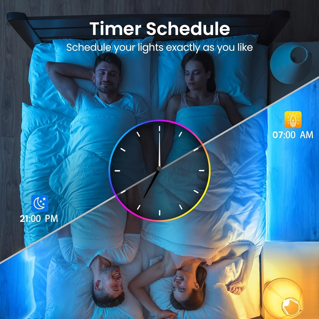 Music Sync LED Strip Lights, 200ft RGB Color Changing Kit with App and Remote Control, Timer and Two 30m Rolls for Bedroom and Party Decor