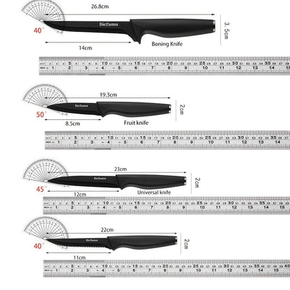 BieZumn Kitchen Knife Set with Black 3-Piece or 14-Piece Options for Everyday Home Cooking, Fruit Preparation and Meal Prep, Multi-Purpose Kitchen Cutlery Selection