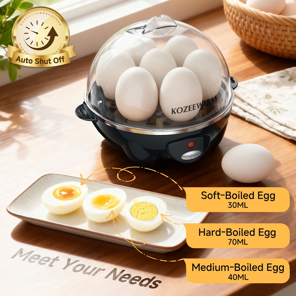 Layered Egg Cooker with Auto Shut-Off, Single or Double Layer Model Options for Boiled Eggs, Scrambled Eggs, Omelets, Steamed Vegetables and Dumplings