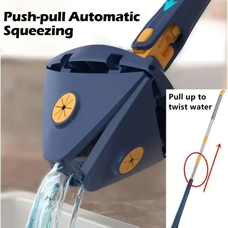 Triangle Rotating Mop with Listed 360-Degree Head and Long Handle, Blue Wet and Dry Squeeze Cleaning Mop Set for Compatible Floors, Walls and Corners