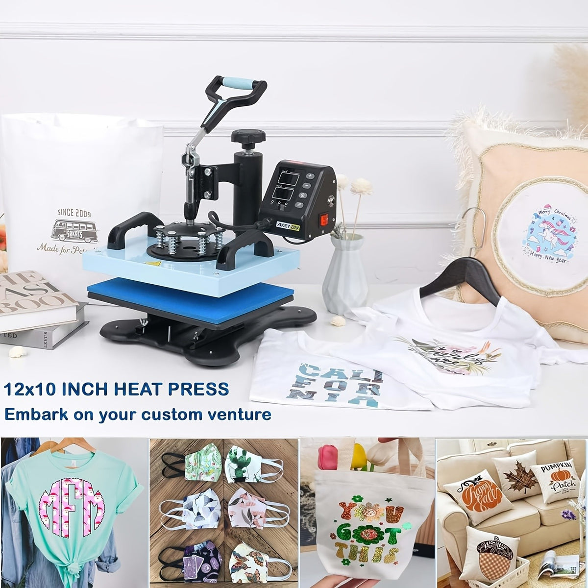 Combo Heat Press Machine with 5-in-1 or 8-in-1 Attachment Sets, 15x15 and 15x12 Inch Options or 12x10 Inch Textile-Only Press for DIY Customization