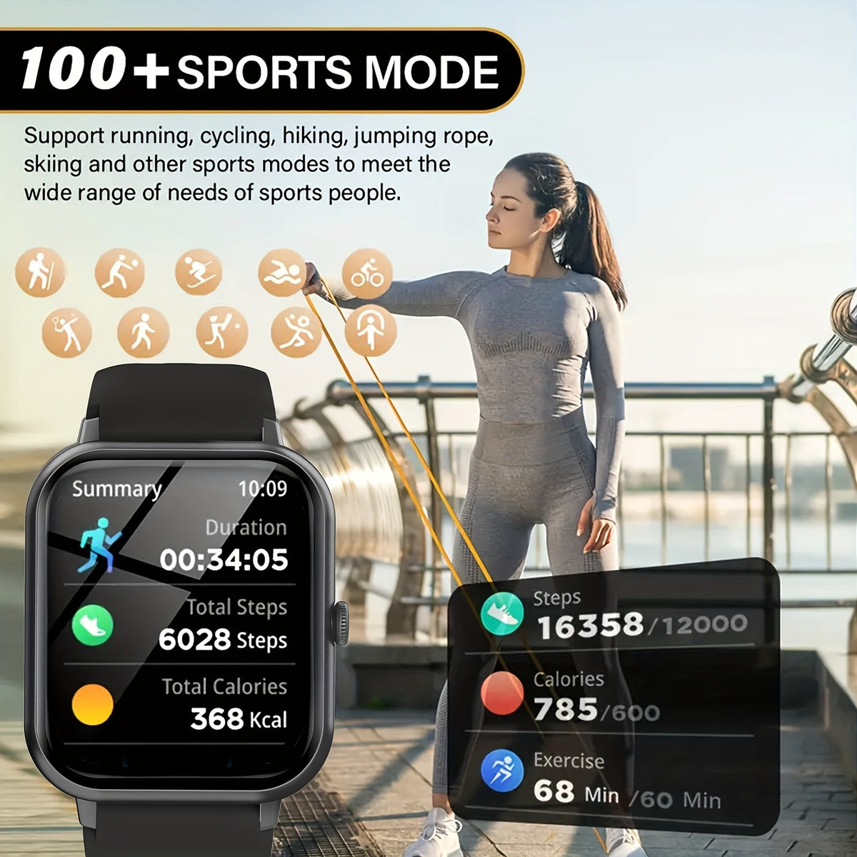 Sports Smart Watch with 1.83-Inch Full Touchscreen, Wireless Calls, Message Reminders, Step, Distance and Calorie Tracking in Black, Pink or Silvery