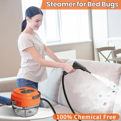 Handle-Controlled Steam Cleaning Machine with Listed 2500W Power and 57.48oz Water Tank, Black, Red or White Portable Steamer for Compatible Home and Car Surfaces