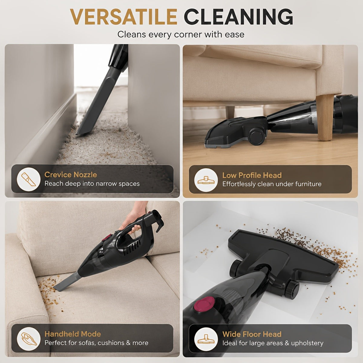 3-in-1 Corded Vacuum Cleaner PBHPBH with 23kPa Suction, 600W Motor, HEPA Filter and 40.58oz Dust Cup, Black Handheld and Upright Design for Home and Car Cleaning