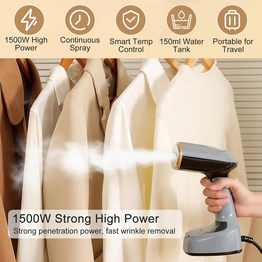 Foldable Clothing Steam Iron with Listed 1500W Power and 15-Second Heat-Up, Portable Handheld Garment Care Appliance in Grey or White for Home and Travel