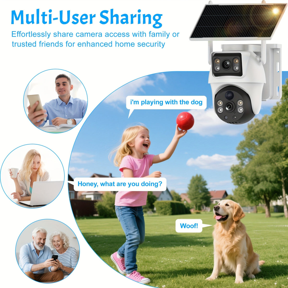 Dual-Lens Cellular Solar Security Camera, US-Only 4G LTE Outdoor Monitor with Solar Panel, Pan Tilt, Color Night Vision and Two-Way Audio, No WiFi