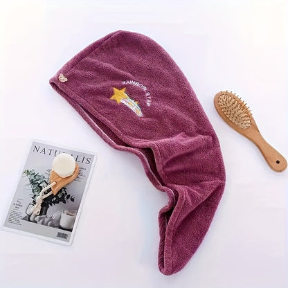 Cartoon Embroidered Hair Towel Cap in Pink, Single-Piece 240GSM Coral Fleece Hair Drying Accessory for Women's After-Shower, Travel and At-Home Spa Routines