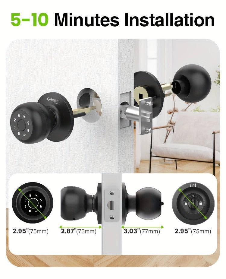 GHome Smart Door Knob Lock with Listed Fingerprint, Keypad and App Features, K20, K10, K02A and PRO Model Options for Compatible Door Access Setups
