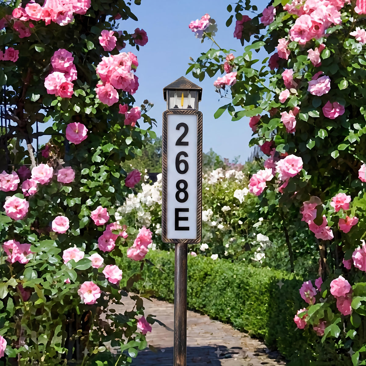 Solar LED Address Sign, House Number Display Board with Three Adjustable Color Mode Label, Black or Retro Design Options for Entryways and Courtyards