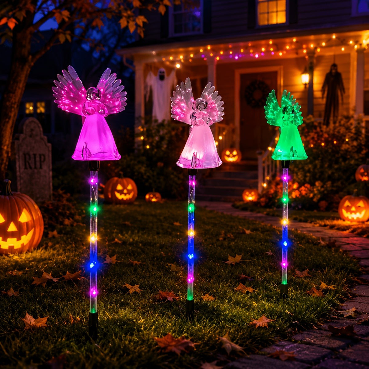 Solar Angel Garden Lights in Listed Two- or Four-Piece Options, Outdoor Decorative Lighting for Yard and Patio Displays, Housewarming and Seasonal Gift Ideas