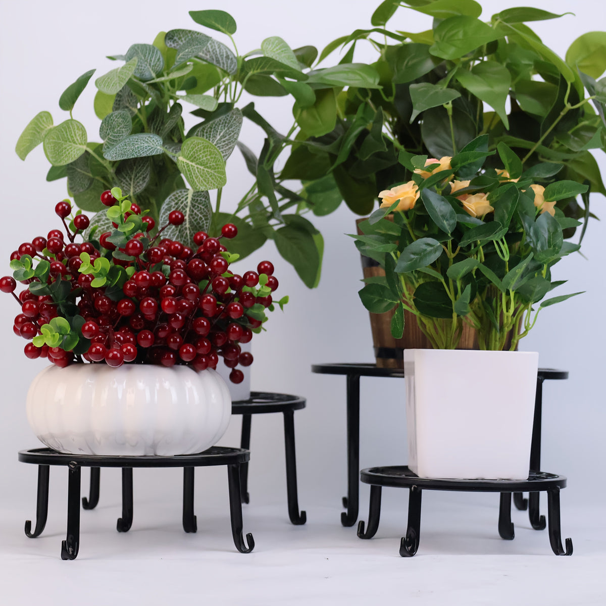 Round Metal Plant Stand Set with 3, 4 or 5-Piece Options, Circular Flower Pot Holders for Indoor Living Rooms, Balconies and Outdoor Courtyard Displays